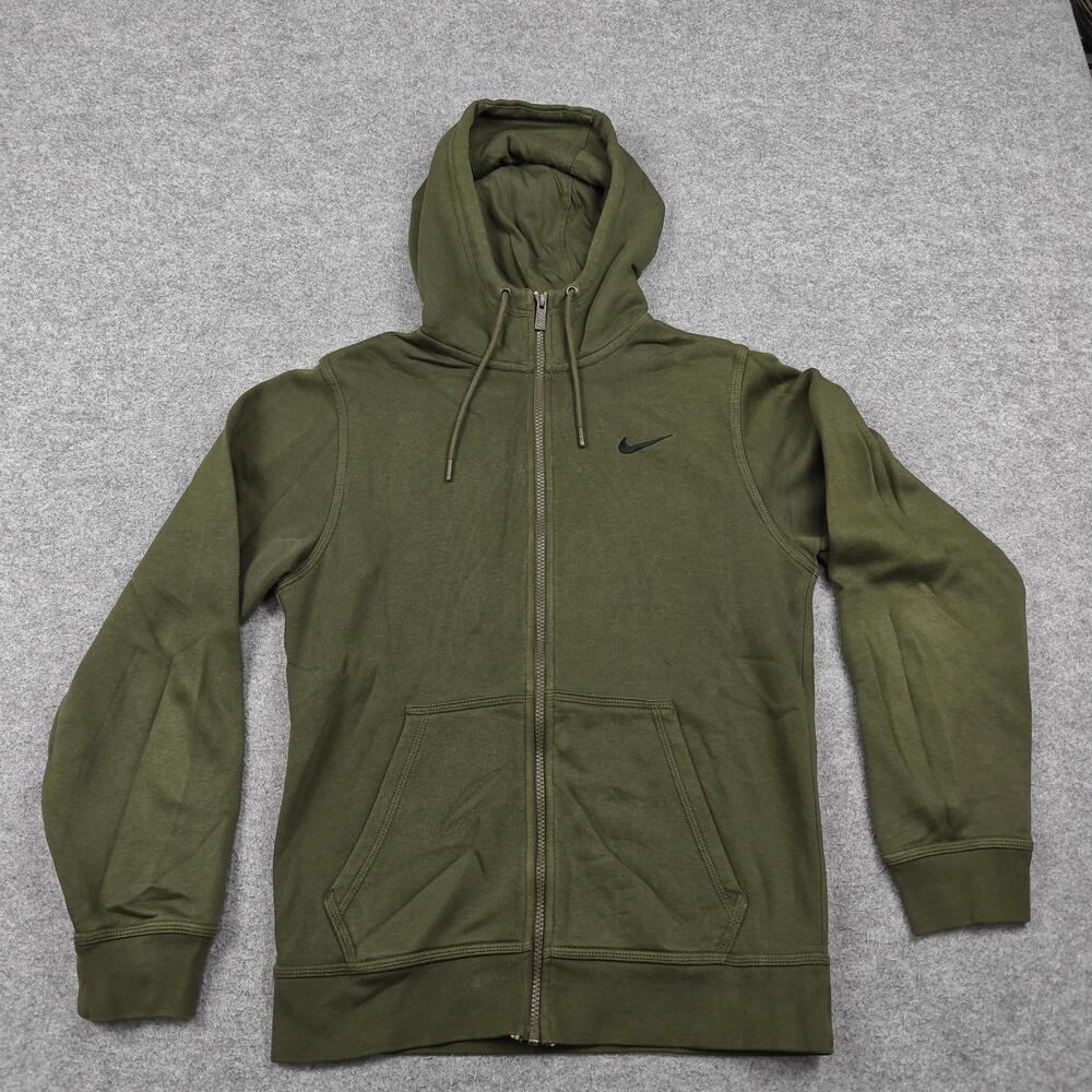 Nike Hoodie Mens Small Green Full Zip Hooded Fleece Pockets Embroidered Logo